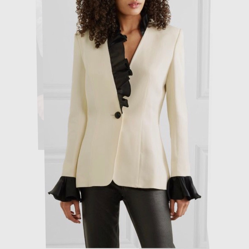 Martin Martin Cady Blazer With Black Satin Ruffled Trim